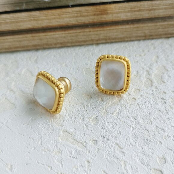 Julie Vos Marbella Clear Crystal Gold Stud Earrings - Picture 3 of 4